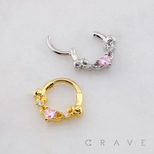 CZ HEART AND LEAF 316L SURGICAL STEEL SEPTUM HINGED SEGMENT RING